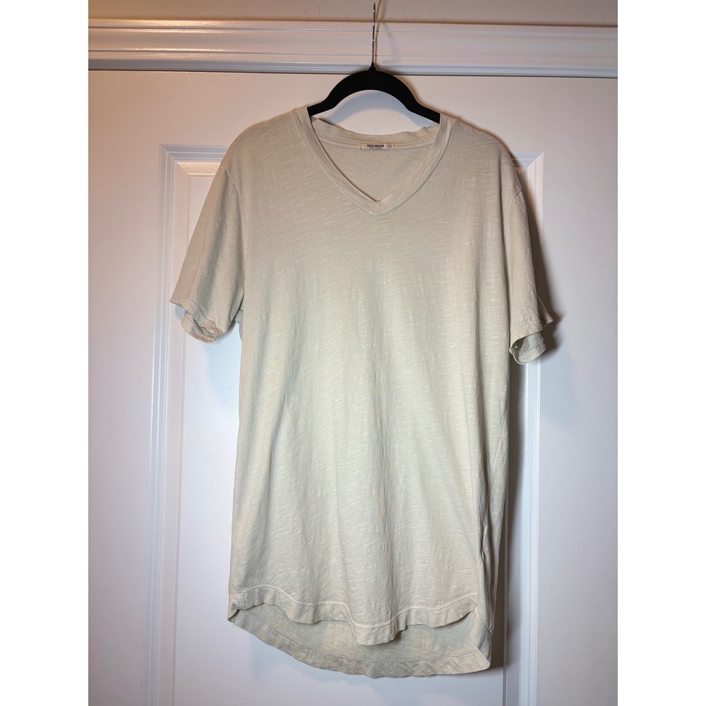 Buck Mason Mens Curved Hem V-Neck T-Shirt‎ Sand Beige Size S